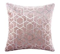 Red Rainbow Geometric Metallic Hexagon Luxury Crushed Velvet Cushion Cover (Pink & Silver, 18" x 18")