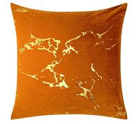 Red Rainbow Gold Metallic Marble Velvet Cushion Cover 18 inch x 18 inch 45 x 45cm Square (Orange)