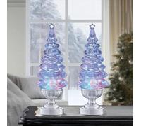 Red Rainbow LED Christmas Tree Set of 2 Lamp Crystal Acrylic Swirling Liquid Lighted Color Changing Glitter Water Globe 35.6 cm Trees, Decorative Light with Chrome Base Card