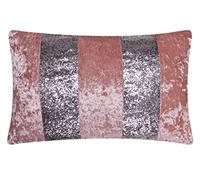 Red Rainbow Luxury Crushed Velvet & Silver Glitter Stripes Sparkle Cushion Cover (Blush Pink & Silver, 12" x 18")