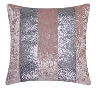Red Rainbow Luxury Crushed Velvet & Silver Glitter Stripes Sparkle Cushion Cover (Blush Pink & Silver, 18" x 18")