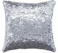 Red Rainbow Plain Crushed Velvet Piped Cushion Cover (22" x 22", Grey/silver)