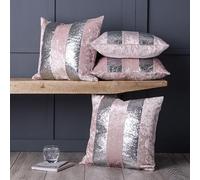 Red Rainbow Set of 4 Crushed Velvet and Silver Glitter Stripe 22 inch Cushion Covers (Pink, 22 inch x 22 Inch)