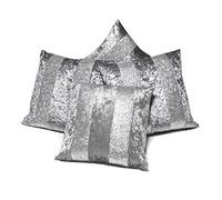 Red Rainbow Set of 4 Grey or Black Silver Sparkle Glitter Stripe Crushed Velvet Cushion Covers (Grey & Silver, 22" x 22")