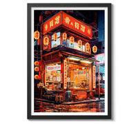 Red Ramen Shop, Japanese Wall Art, Anime Poster (A4 Black)