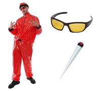 Red Rapper Costume - Red & Black Shell Suit, Red Hat, Yellow Lens Glasses and Fake Spliff - Funny Rapper Halloween Stag Do Fancy Dress Costume