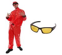 Red Rapper Costume - Small - Red & Black Shell Suit, Red Hat and Yellow Lens Glasses - Funny Rapper Halloween Stag Do Fancy Dress Costume