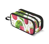 Red Raspberry Fruits Green White Pencil Pouch Zipper Pencils Case Storage Pencil Bags Cute Pen Pouch for Girls Decorative Back to School Office Supply Adults 8.86x3.54x4.33in
