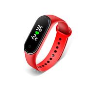 (Red) Real-time Body Temperature Detection Time Display Smart Watch Wristband