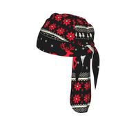 Red Reindeer Black Background Christmas Pattern Snowflakes Trees Flowers Border Design_1 Printed Quick Drying Cycling Cap, Breathable Mesh Bandana Helmet Liner, for Running Fishing