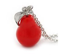 Red Resin Pear Shape Pendant With Long Silver Tone Oval Link Chain Necklace/70cm Long