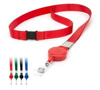 Red Retractable Lanyards Badge Holder by LanyardsTomorrow 15mm Flat Plain Neck Straps with Safety Breakaway Pull, ID Badge Holders Extendable Reel Clip Pack of 50