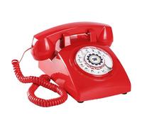 Red Retro Rotary Phone Mechanical Bell, Antique 1960s Telephone(Updated Removable Cord), Old Fashioned Rotary Dial Telephone (Ringer High/Off), Vintage Landline Phone for Home, Hotel, Red