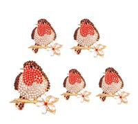 Red Rhinestone Bird Brooch,Red Robin Enamel Broach,Cubic Zirconia Lapel Pins Badges,Bird Pins Cute Dress Accessories Christmas Jewelry Holiday Gifts for Ladies Women Girls, 5PCS, no gemstone