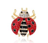Red Rhinestone Ladybug Brooch Gold-Tone Crystal Insect Lapel Pin for Women