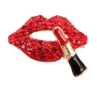 Red Rhinestone Lipstick Brooch Pin Fashionable Zinc Alloy Accessory | Lip Shaped Design, Decorative Bling Finish, Versatile for Evening Events and Parties, Women’s Jewelry Accent