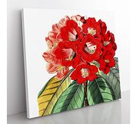 Red Rhododendron Flowers Vintage Canvas Wall Art Print Ready to Hang, Framed Picture for Living Room Bedroom Home Office Décor, 50x50 cm (20x20 Inch)