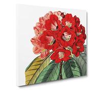 Red Rhododendron Flowers Vintage Canvas Wall Art Print Ready to Hang, Framed Picture for Living Room Bedroom Home Office Décor, 14x14 Inch (35x35 cm)