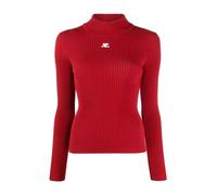 Red Ribbed Knit Roll Neck Jumper - female - Courrèges - Turtlenecks - Red - L - Knitwear L