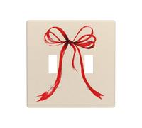 Red Ribbon Bow with Thin Loops Double Gang Toggle Light Cover Wall Plate Switch Decor Standard Size - 11.4x11.4cm