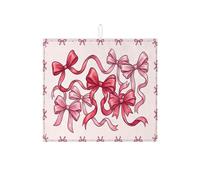 Red Ribbon Dish Drying Mats for Kitchen Counter, Peach Bow Absorbent Dish Drainer Rack Mat, Festive Microfiber Drying Pad for Coffee Bar Protector 16x18 Inch