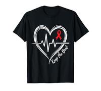 Red Ribbon Heart Disease Warrior Keep the Beat Heart T-Shirt