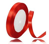 Red Ribbon Satin 10mm, 23 Meters Solid Color Fabric Ribbon for Crafting, Gift Wrapping, Hair Bows Making, Floral Bouquet, Cake Decoration, Balloons, Wedding Party and DIY Sewing Projects