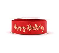 Red Ribbon with Gold Writing - Happy Birthday - Birthday Decoration (Red) …