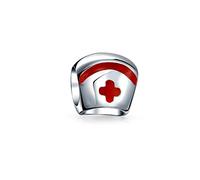 Red RN Nurse Hat Cap Charm Bead For Women For Teen .925 Sterling Silver Fits European Bracelet