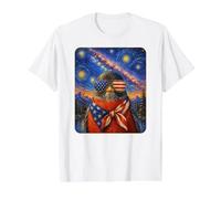 Red Robin Bird Wearing USA Flag Glasses American Art Value Graphic T-Shirt, Men, White, L