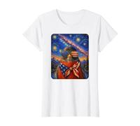 Red Robin Bird Wearing USA Flag Glasses American Art Value Graphic T-Shirt, Women, White, L