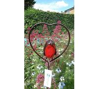 Red Robin in a Heart Garden Plant Stake Inspirational Gifting Brown One Size