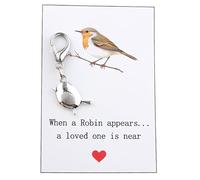 Red Robin Silver Charm Keyring Keychain Inc. WHEN A ROBIN APPEARS A LOVED ONE IS NEAR Card