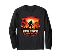Red Rock Canyon Nevada Bigfoot Hiking Silhouette Long Sleeve T-Shirt