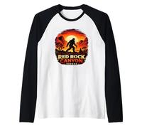 Red Rock Canyon Nevada Bigfoot Hiking Silhouette Raglan Baseball Tee