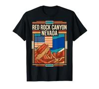 Red Rock Canyon Nevada USA Flag Desert Cliffs Retro Art T-Shirt