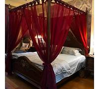 Red Romantic 4 Corner Post Mosquito Net with Luxury Bed Canopy Curtain Canopy 2-in-1 for Girls Women Adult Wedding Bedroom Kids Rooms Bed Decoration (Red Bed Canopy with Net, King)