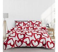 Red Romantic Heart Duvet Cover 135X200,Abstract Art Love Heart Pattern Design Bedding Set,Reversible Soft Microfiber Quilt Cover with Pillowcase Easy Care Single