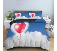 Red Romantic Love Heart Pattern Duvet Cover 135X200,Love Balloons Print Art Design Couples Bedding Set,Blue Soft Microfiber Quilt Cover for Valentine'S Day Gift Single