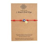 Red Rope Letter Alphabet Bracelet 7 Knot Evil Eye Good Luck String Protection Bracelet Link Charm for Women Girls Handmade Braided Jewelry, Metal, Rhinestone,