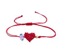 Red Rope with Blue Evil Eyes Bead Handwoven Heart Handchain Adjustable Unisex Spiritual Accessory Adjustable Red Rope Friendship