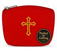 Red Rosary Pouch with Zipper and Gold Cross Imprint