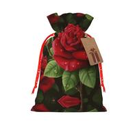 Red Rose 2 Christmas Drawstring Sack Gift Bag, Lightweight And Cute In Design