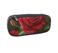 red Rose 2 Printed Pu Leather Pencil Case Box Flip Pen Bag and Makeup Cosmetic Holder for Girls Boys School Students