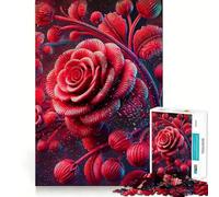 Red Rose Abstract Art Dark Background Jigsaw Puzzle for Teenagers 1000 Pieces Boost Recall Tension Relief Tight Edge Fine Art Piece (50x75cm)