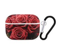 Red Rose AirPods Pro 2 Case Cover, Shockproof Hard Shell Protective Case for Women Men, Compatible with Airpod Pro Case 2nd/1st Generation with Keychain-White