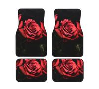 Red Rose And Black Leaves Car Floor Mats Set Of 4,Front Rear Carpets Mats