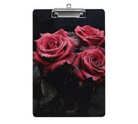 Red Rose and Black Leaves Clipboard, A4 Acrylic Clipboard with Hanging Hole, Ultra-Light Clip Board - Holds 100 Sheets, Shatterproof Document Holder for Office, 12.5" X 8.5"