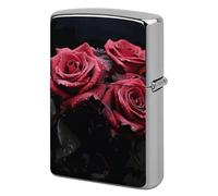 Red Rose and Black Leaves Lighter Case Metal Protective Cover with Double-Sided Art Design, Cool Lighters Pouch Shockproof Lighter Cover for Men Women Gifts, Lighters Not Included