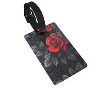 Red Rose and Black Leaves Print Luggage Tags with Detachable Wristband, Travel Bag Tags, Easy to Identify